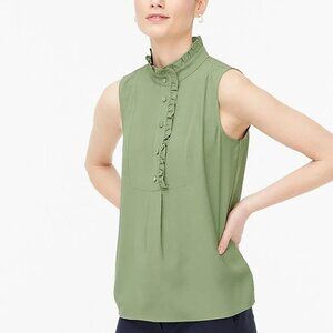 J.Crew Ruffle-trim Crepe Tank Top Blouse Henley Green 10 Medium Large